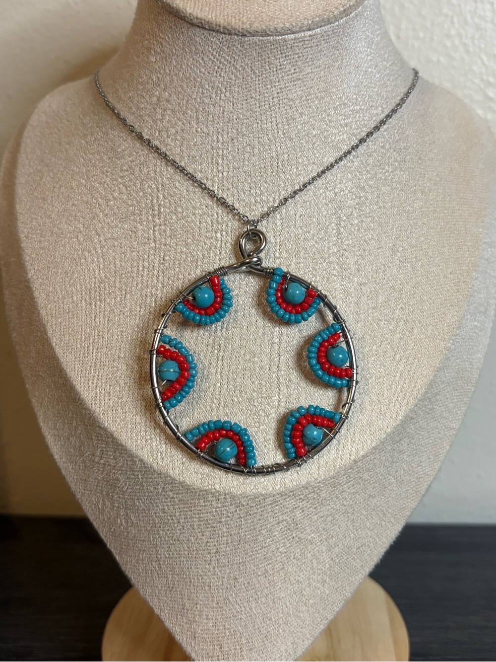 Handmade Silver Beaded Charm Necklace
